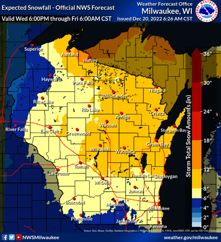 NWS expected snowfall Wed-Fri