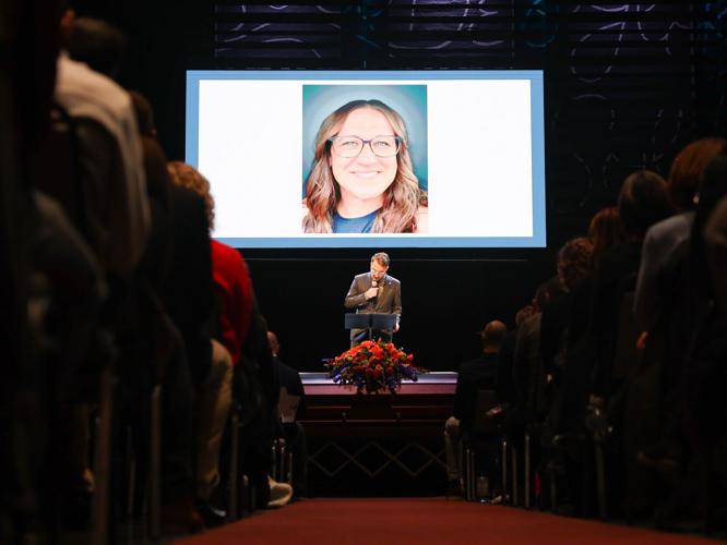 Nate Kaloupek speaks at Erin West funeral