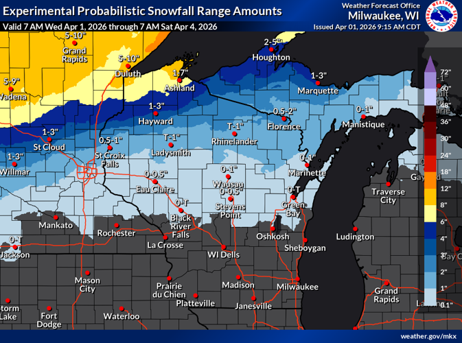 NWS expected snowfall 4-1-26