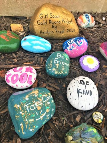 Gold Award Girl Scout rock garden project at Brookwood Elementary School