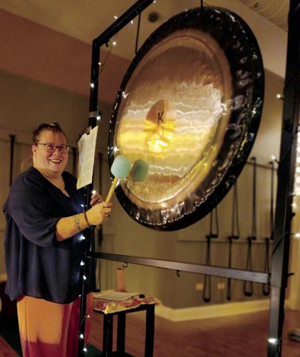 Kimberly Lempart with gong