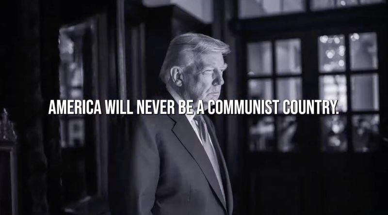 President Donald Trump is depicted in this screengrab taken from a White House video. The administration is using public dollars to pay for a television ad that features Trump urging Americans to "defeat communism," while touting his economic record and...