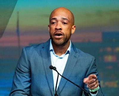 Democratic gubernatorial candidate and former Wisconsin Lt. Gov. Mandela Barnes makes remarks during the 2026 Wisconsin Democratic Convention at the Monona Terrace Community and Convention Center in Madison, Wisconsin on June 14, 2026.