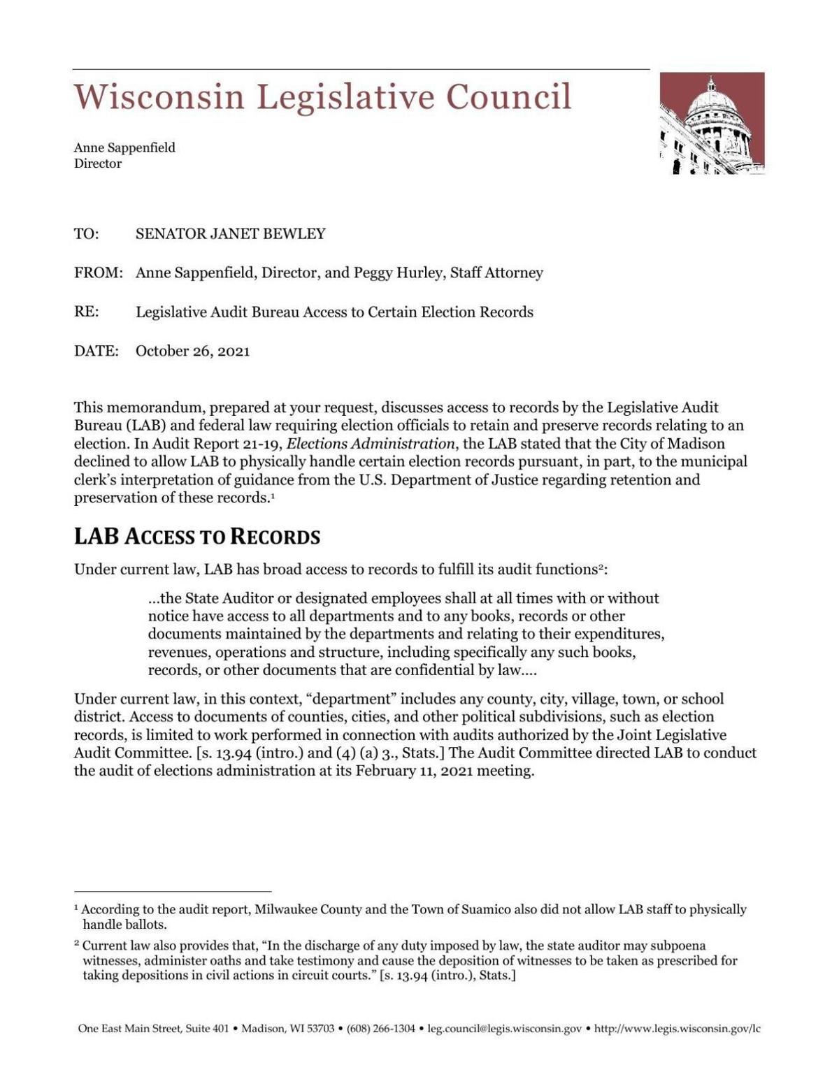 Oct. 26 Legislative Council memo