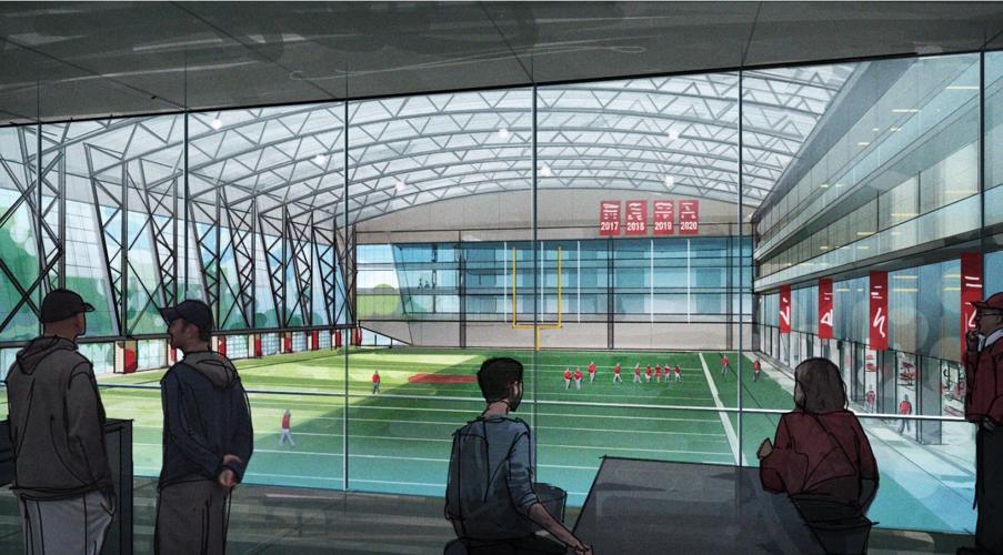 Indoor conceptual view of indoor football practice facility