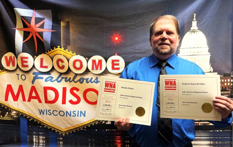 Regional News reporter and columnist Eric A. Johnson at the Wisconsin Newspaper Association Better Newspaper Contest awards banquet in Madison
