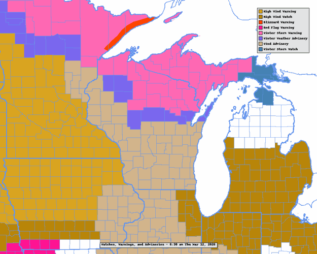 NWS watches, warnings, advisories 3-12-26