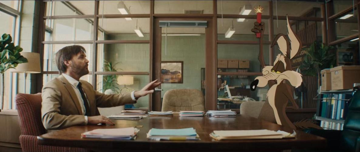 Wile E. Coyote (right) enlists the services of lawyer Kevin Avery (Will Forte) to sue the Acme corporation in "Coyote vs. Acme."
