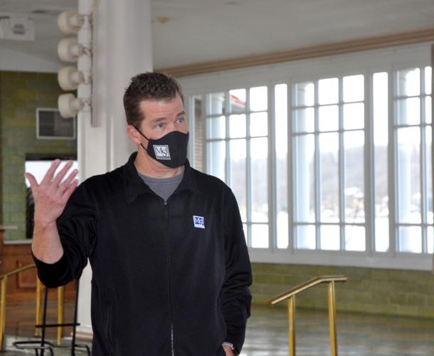 Stu LaRose, project manager for MSI General Corp., discuss some of the interior work that will be done to the Riviera's ballroom, as part of the interior renovations that will be completed to the building during the winter