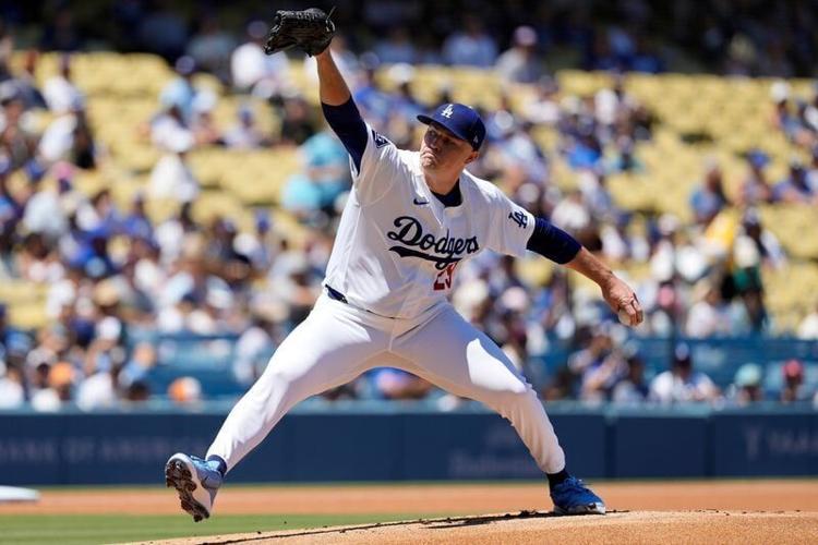 Aug 16, 2026; Los Angeles, California, USA;  Los Angeles Dodgers pitcher Tarik Skubal (29) throws pitch against the Milwaukee Brewers in the first inning at Dodger Stadium. Mandatory Credit: Jon Endow-Imagn Images