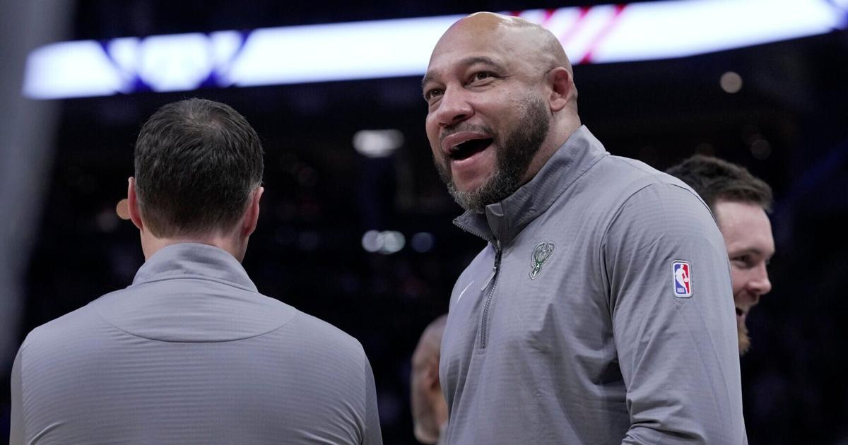 Milwaukee Bucks assistant coach Darvin Ham is shown during the first half of their game Thursday, November 7, 2024 at Fiserv Forum in Milwaukee, Wisconsin. The Milwaukee Bucks beat the Utah Jazz 123-100.