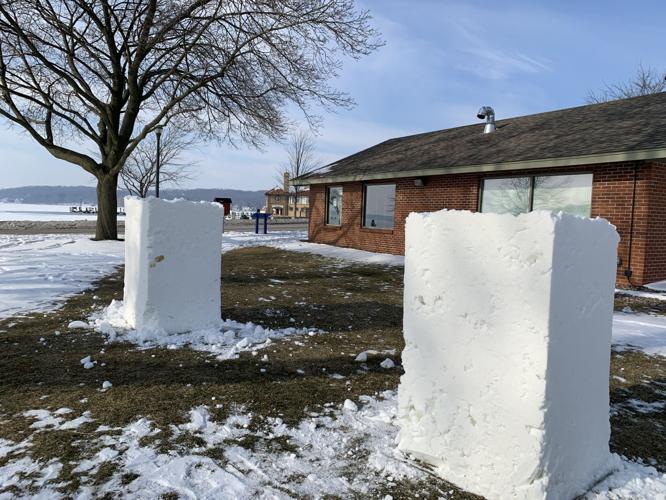 Smaller blocks of snow have been created for student snow sculptures