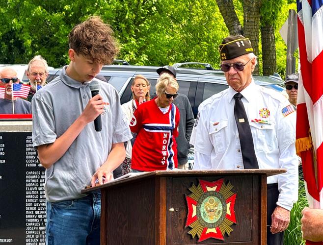 Williams Bay High School freshman Josh LeBaron reads "In Flanders Fields"