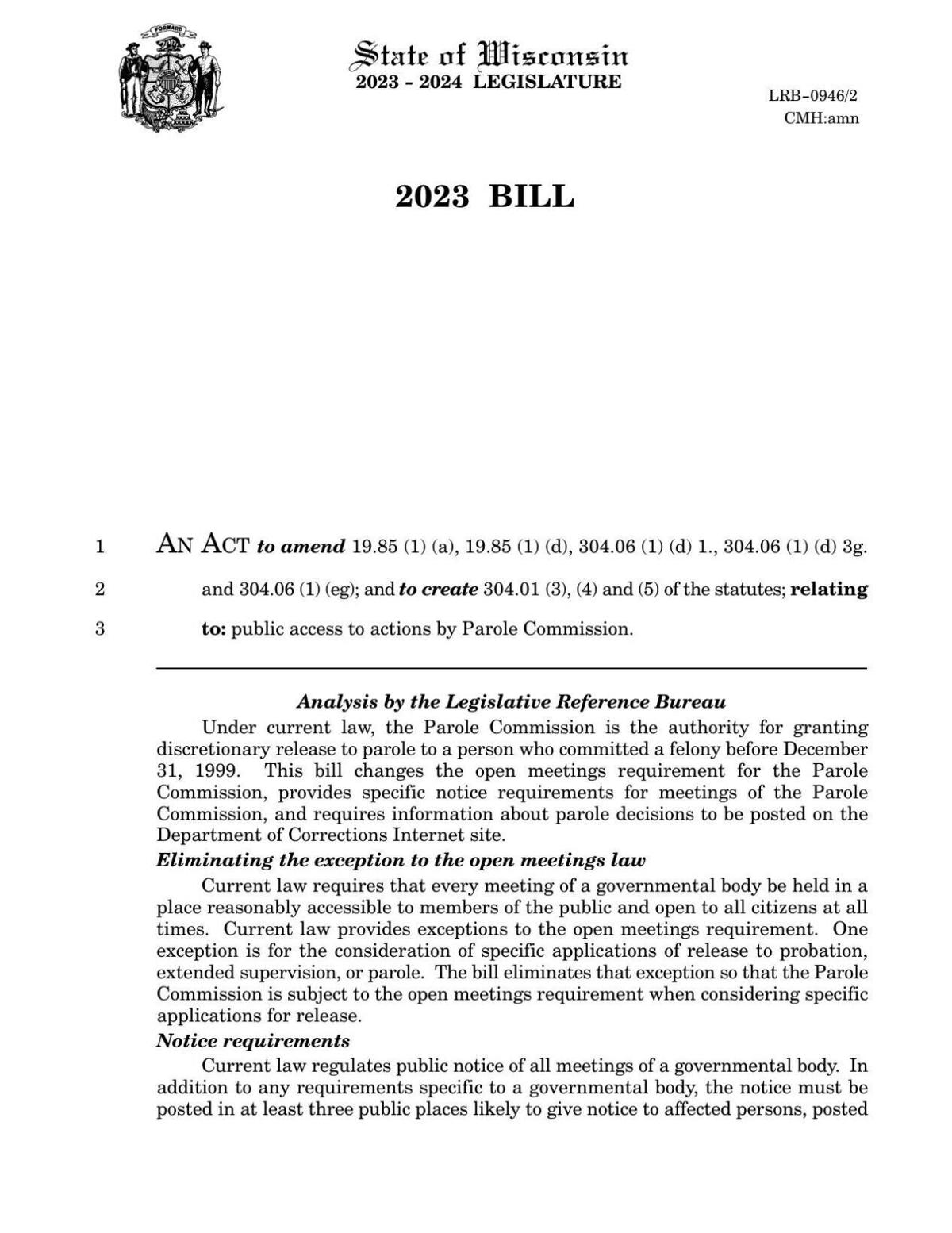 Parole transparency bill