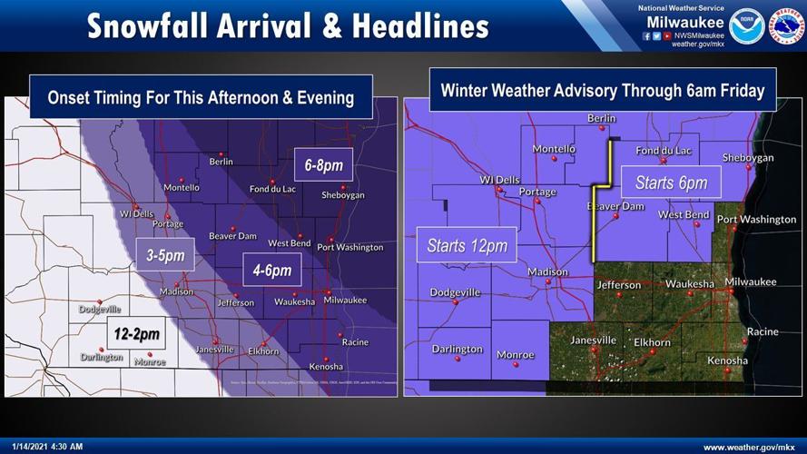 Snowfall arrival, ww advisory by National Weather Service