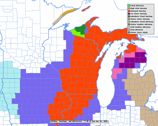 NWS watches, warnings, advisories 3-16-26