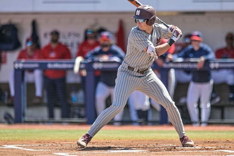 Mississippi State's Ace Reese (3) bats against Ole Miss in Oxford, Miss. on Saturday, March 28, 2026.
