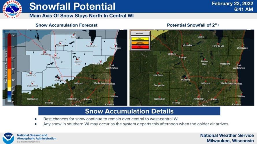 Madison area snow potential by National Weather Service