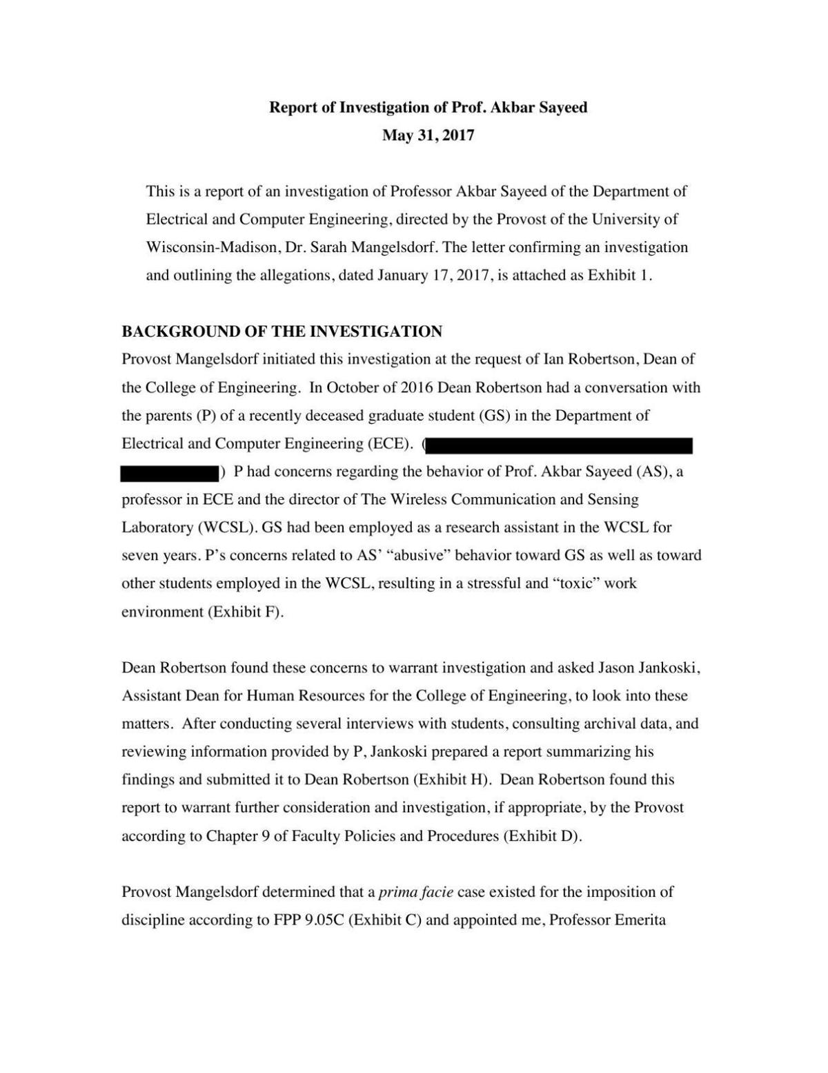 UW-Madison Report on Dr. Akbar Sayeed