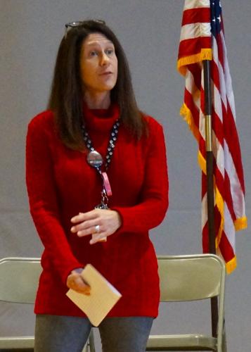 Williams Bay Elementary School Principal Dr. Ali Bond provides an opening welcome address at the school's Nov. 9 Veterans Day Celebration program