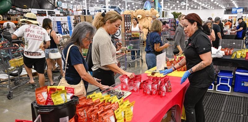A variety of samples awaited customers during Costco's grand opening of a Visalia, California location on May 21, 2026.