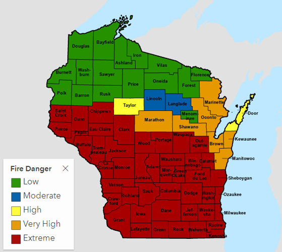 Wisconsin fire danger 4-13-23, DNR photo