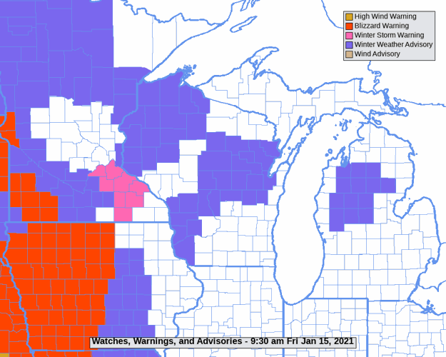 Watches, warnings and advisories by NWS