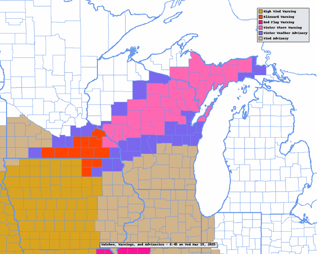 NWS watches, warnings, advisories 3-19-25