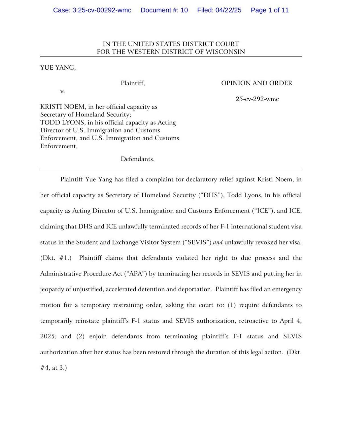 Judge William Conley's deportation ruling