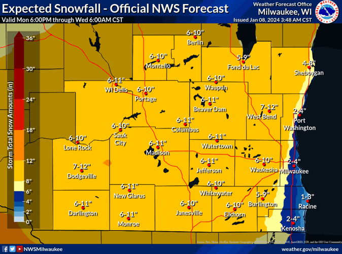 Expected snowfall for southern Wisconsin Jan. 8-10, 2024 storm.png