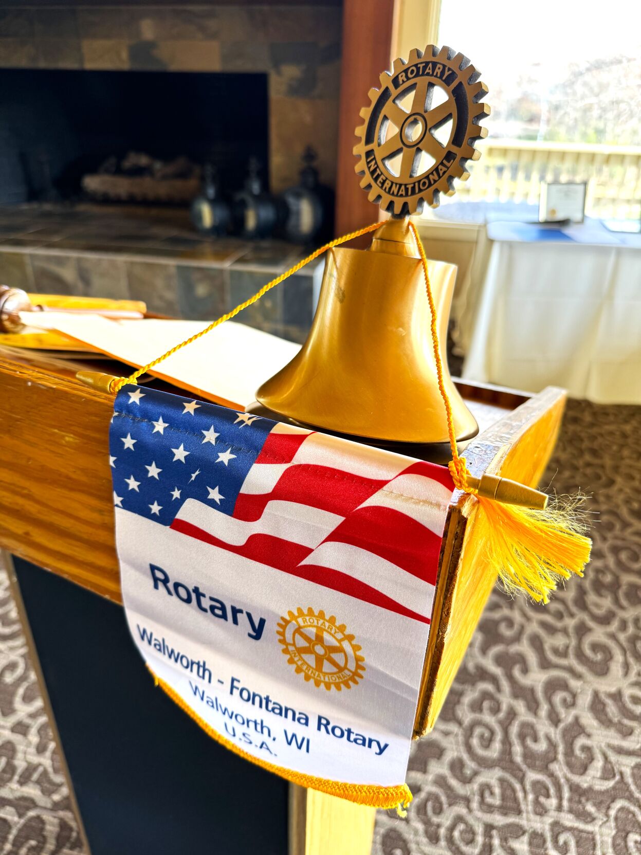 Historic souvenir banner of the Walworth-Fontana Rotary Club