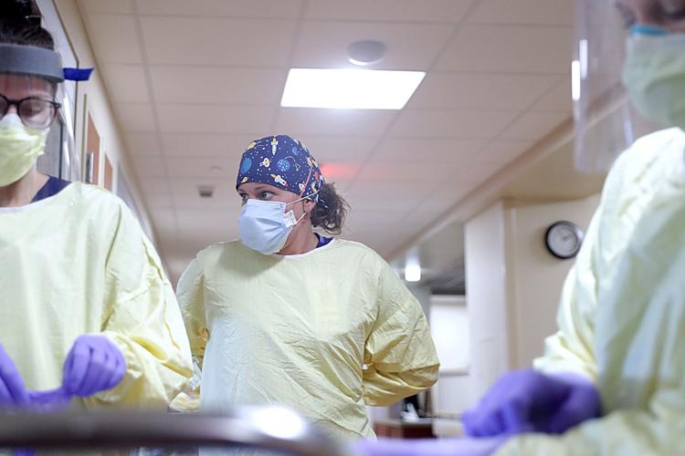 Finch putting on gown