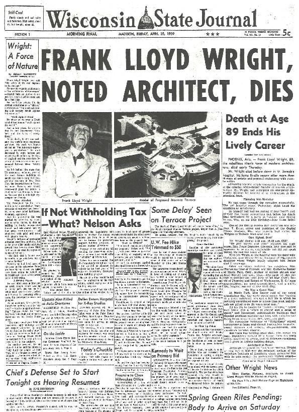 Death of Frank Lloyd Wright