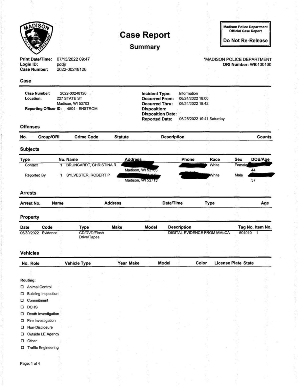 Madison police report on damage to artwork at MMOCA