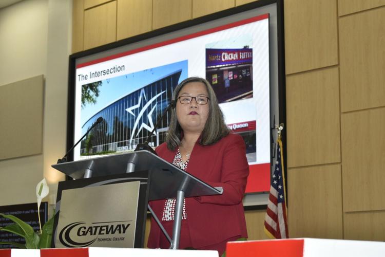 Veronique Tran speaks at inauguration ceremony