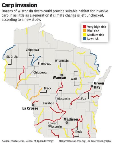 Map: Wisconsin rivers at risk of carp invasion