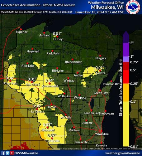 Ice accumulation expected 12-14-24