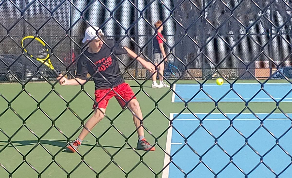 Shaub volleys during match