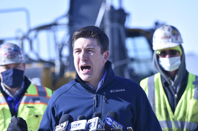 U.S. Rep. Bryan Steil speaks at a Yorkville job site