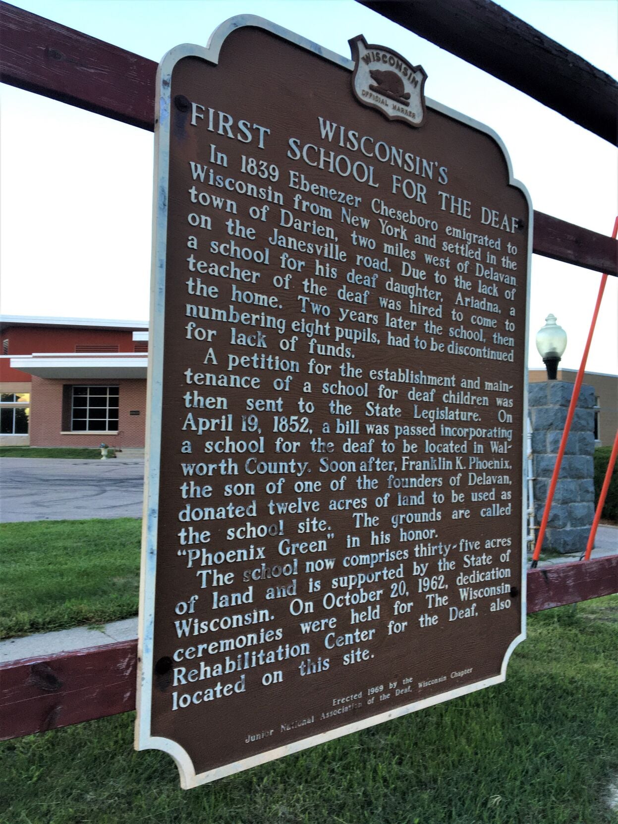 Wisconsin Historical Marker at Wisconsin School for the Deaf, Delavan