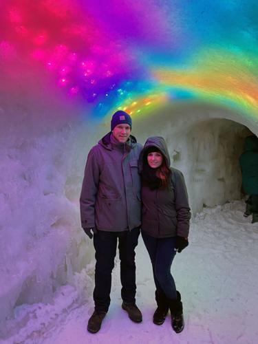 Couple in Ice Castles in Lake Geneva