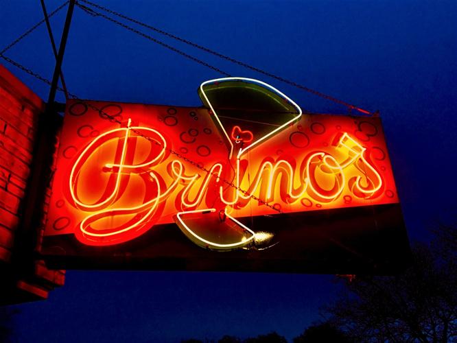 Neon signage at Bruno's Liquors, 524 Broad St., Lake Geneva