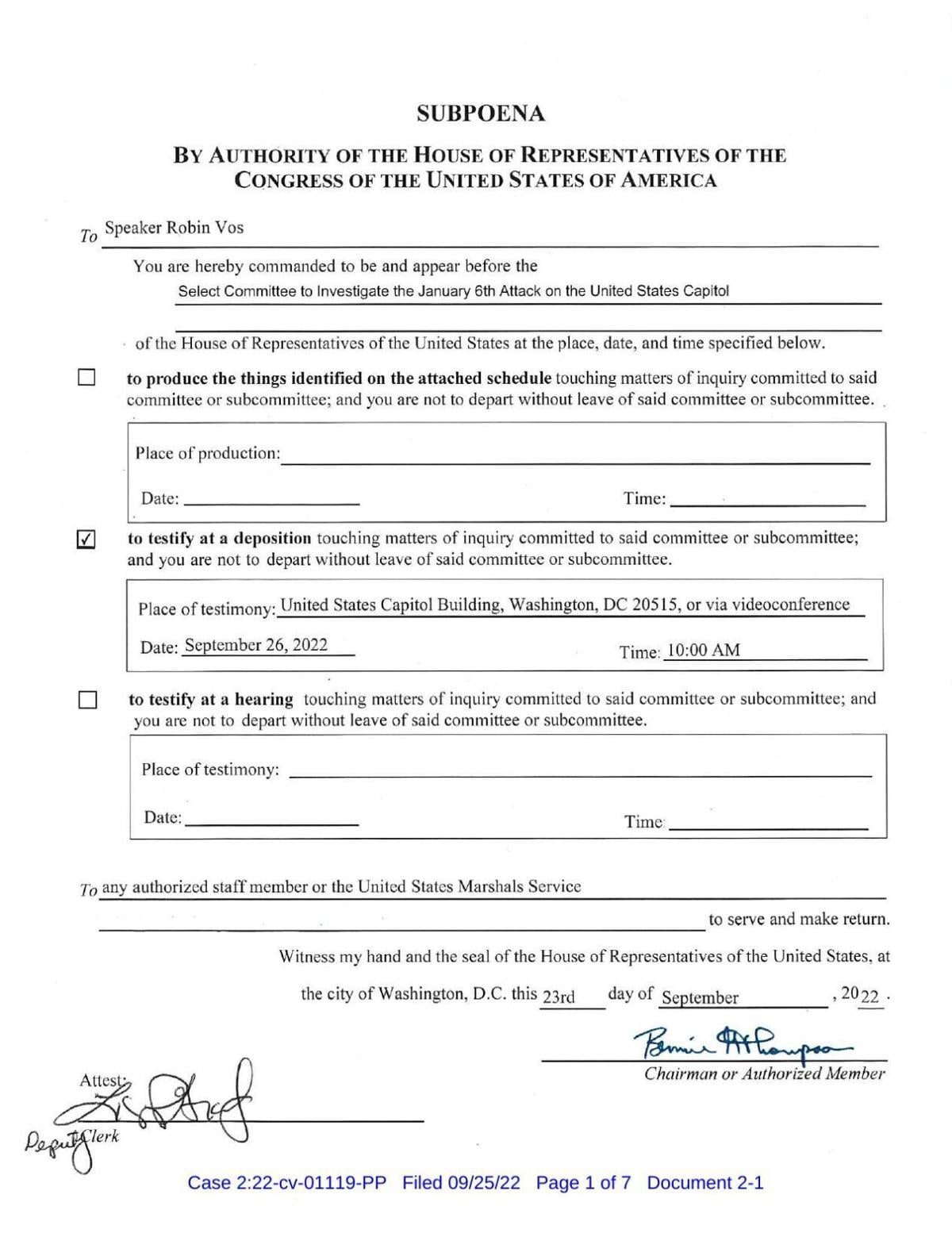 U.S. House committee subpoena
