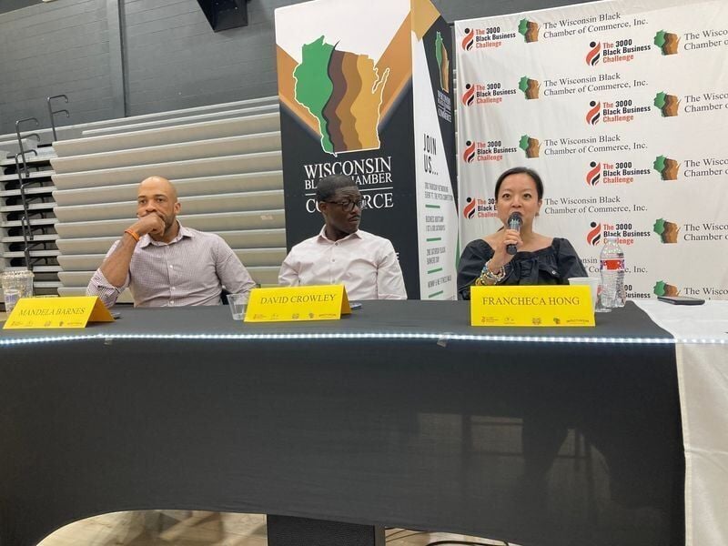 Former Lt. Gov. Mandala Barnes, Milwaukee County Executive David Crowley and State Rep. Francesca Hong attended a June 20th gubernatorial candidates forum sponsored by the Wisconsin Black Chamber of Commerce.