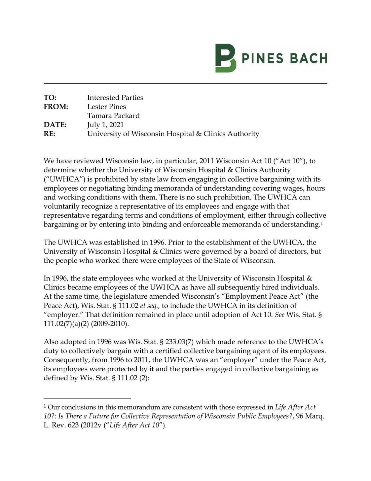 Pines Bach memo supporting SEIU