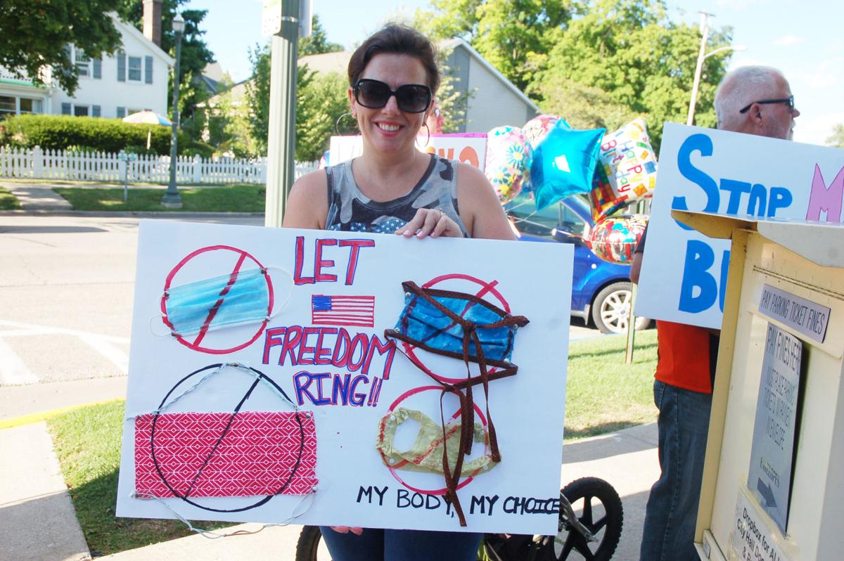 Adrianne Melby anti-mask protester at Lake Geneva City Hall