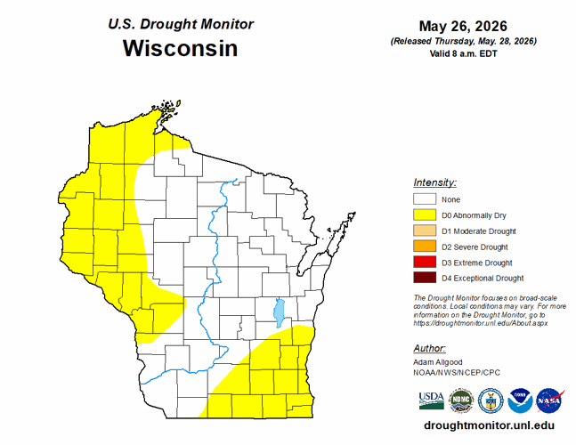 Wisconsin drought monitor as of 5-26-26