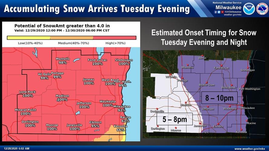 4 inches snow chances, snow start times by National Weather Service