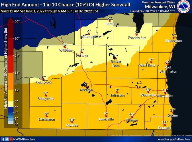 10% chance highest snow total by National Weather Service