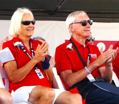 Wisconsin First Lady Kathy Evers and Gov. Tony Evers at opening ceremonities for the 2023 Wisconsin State Fair